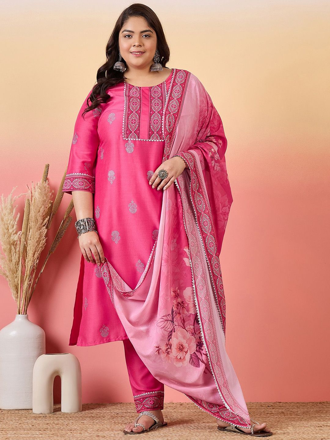 Sztori Women Floral Yoke Design Regular Kurta with Trousers & With Dupatta | Grocsy
