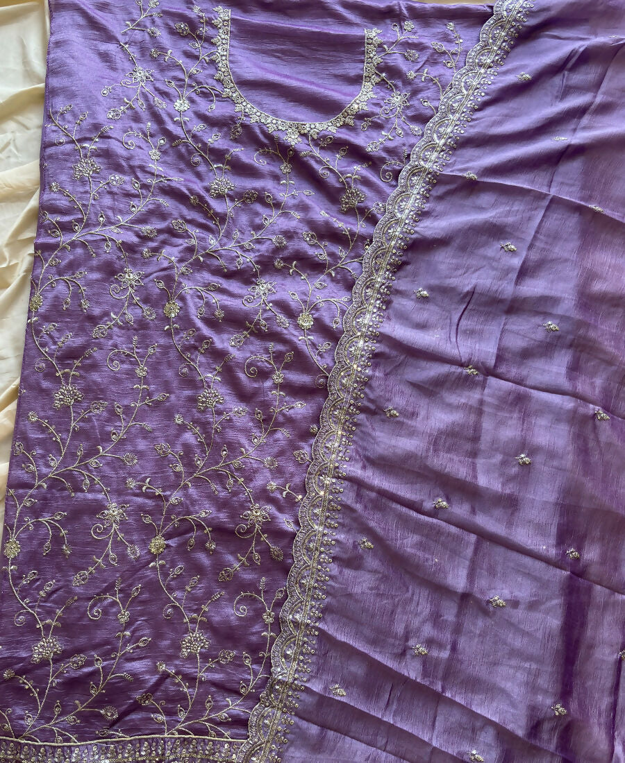 KC Lilac Silk Straight Suit For Women Heavy Embroidery Work | Grocsy