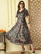 Myshka Women's Multi Printed Velvet Party Dress | Grocsy