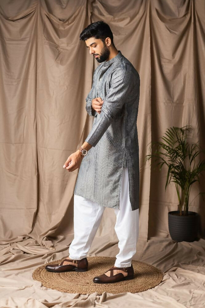 Grey Rayon Thread Embroidery Work Kurta Set - Mahotsav | Grocsy
