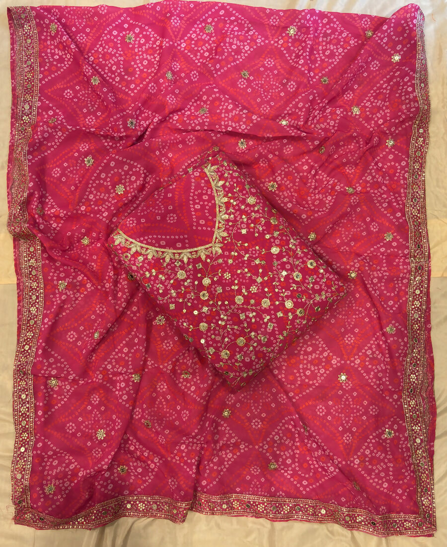 KC Pink Bandhani Printed Heavy Emrboidery Worked Sharara Suit Ethnic Wear | Grocsy
