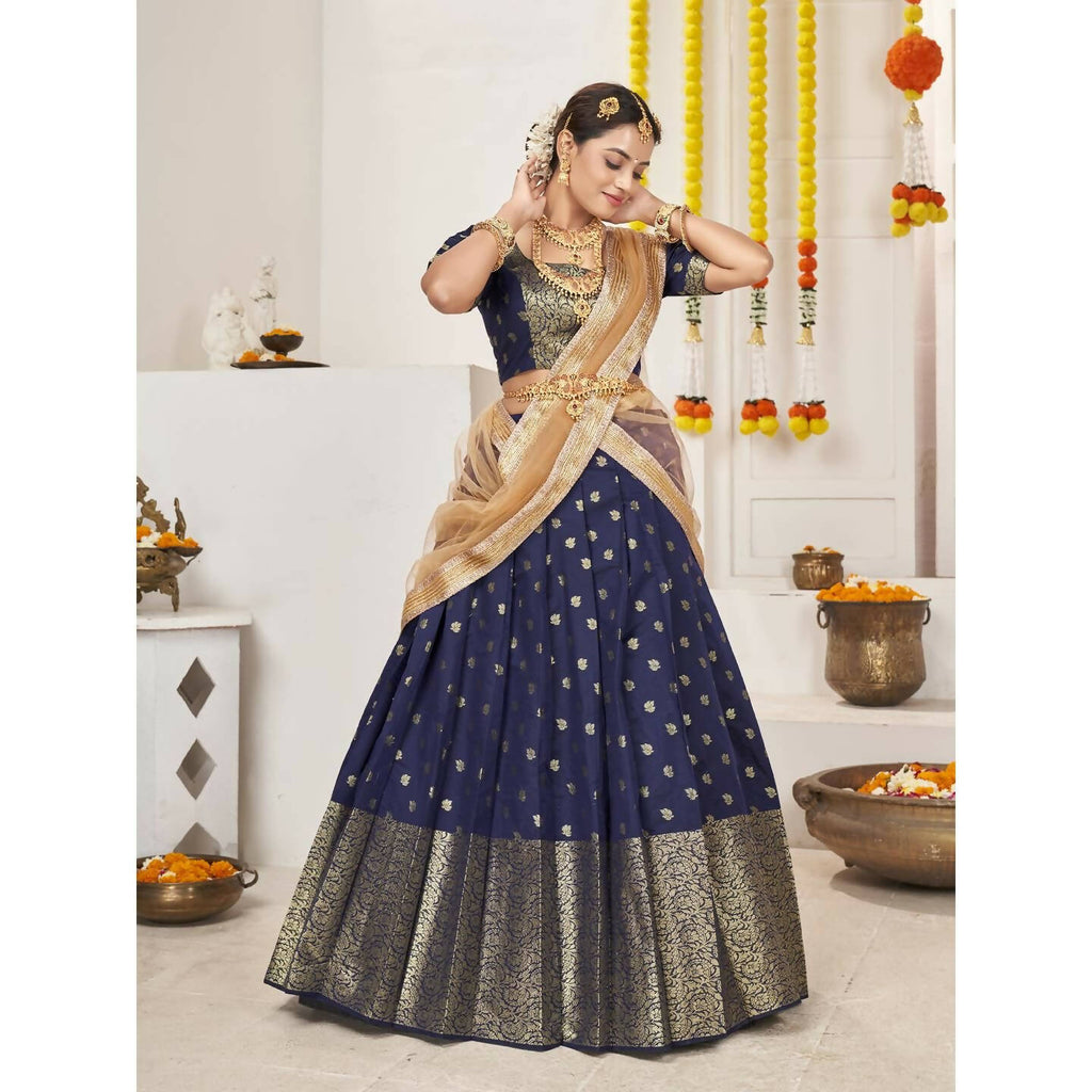 DEIANA'S Beautiful Jackquard Weaving Lehengha Choli - Blue | Grocsy