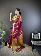 Joban Fashion Magenta Polka-Dot Zari Woven Organza Silk Banarasi Silk Saree | Grocsy