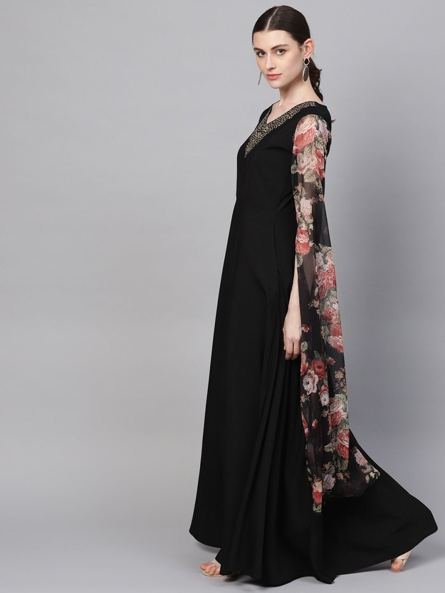Ahalyaa Women's Black Crepe Dress | Grocsy