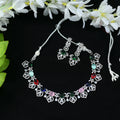 Mominos Fashion Johar Kamal Silver-Plated American Diamond Multi Colour Choker Set | Grocsy