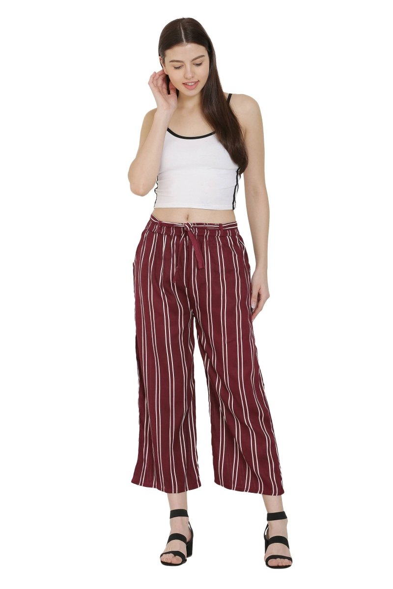 Asmaani Maroon Color Rayon Fabric Stripped Palazzo | Grocsy