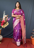 Jyoti Fashion Women's Purple Paithani Silk Zari Woven Saree with Blouse | Grocsy