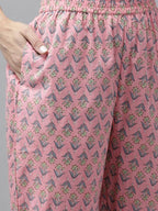 Yufta Pink printed kurta with Trouser & Dupatta Set | Grocsy
