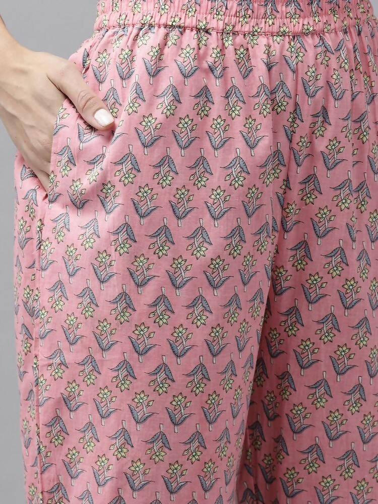 Yufta Pink printed kurta with Trouser & Dupatta Set | Grocsy