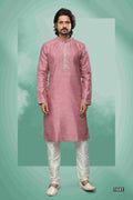 Raivat Ethnic Art Silk Mirror Embroidery Work Kurta Pajama In Pink Colour | Grocsy