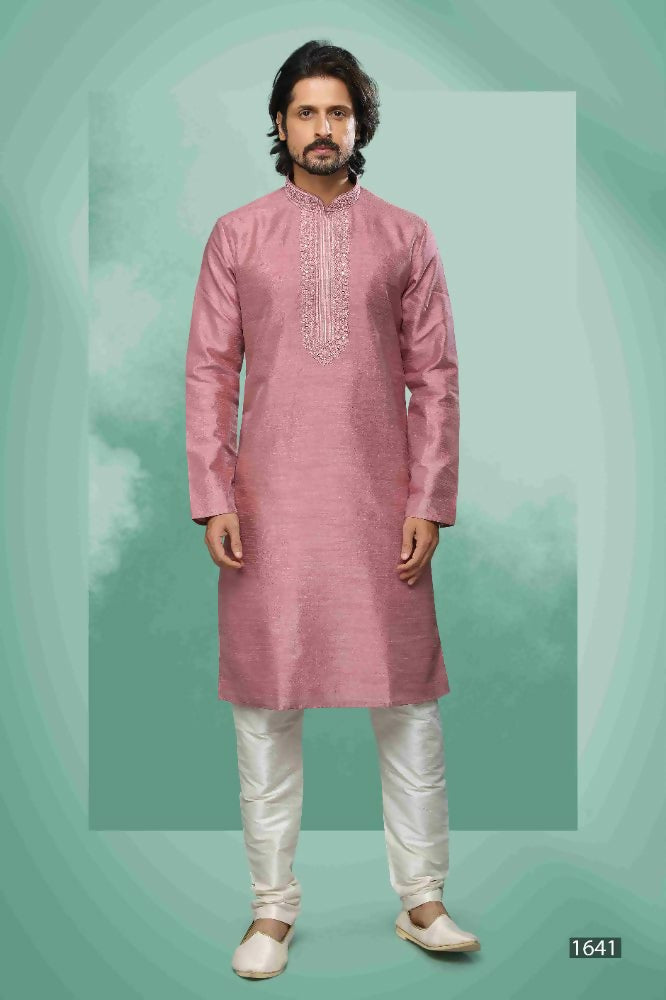 Raivat Ethnic Art Silk Mirror Embroidery Work Kurta Pajama In Pink Colour | Grocsy