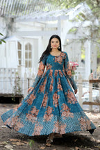 Jyoti Fashion Women's Teal Sequence Zari Embroidered Faux Georgette Anarkali Dress | Grocsy