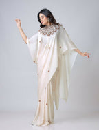 Vastranavya Ivory Mandala Print Free Hand Ready to Wear Saree | Grocsy