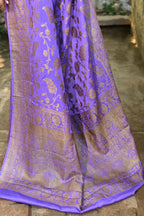 Joban Fashion Dark Lilac Crepe Chiffon Pure Handloom Banarasi Silk Saree | Grocsy