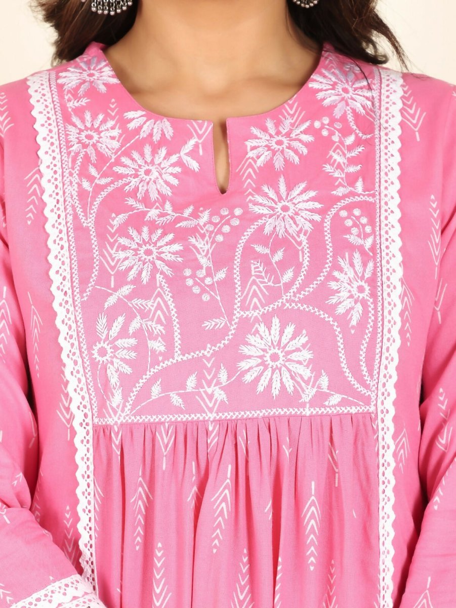 Aramya Pink Rayon Geometric Panelled Kurta for Women | Grocsy