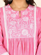 Aramya Pink Rayon Geometric Panelled Kurta for Women | Grocsy