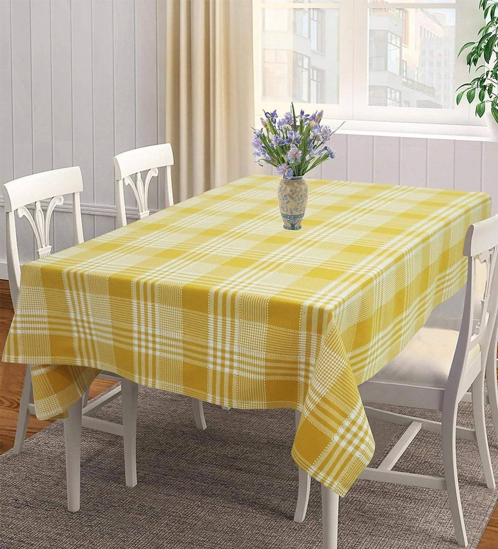 Airwill 100% Cotton Checkered Pattern 4 Seater Square Table Cover - Yellow | Grocsy