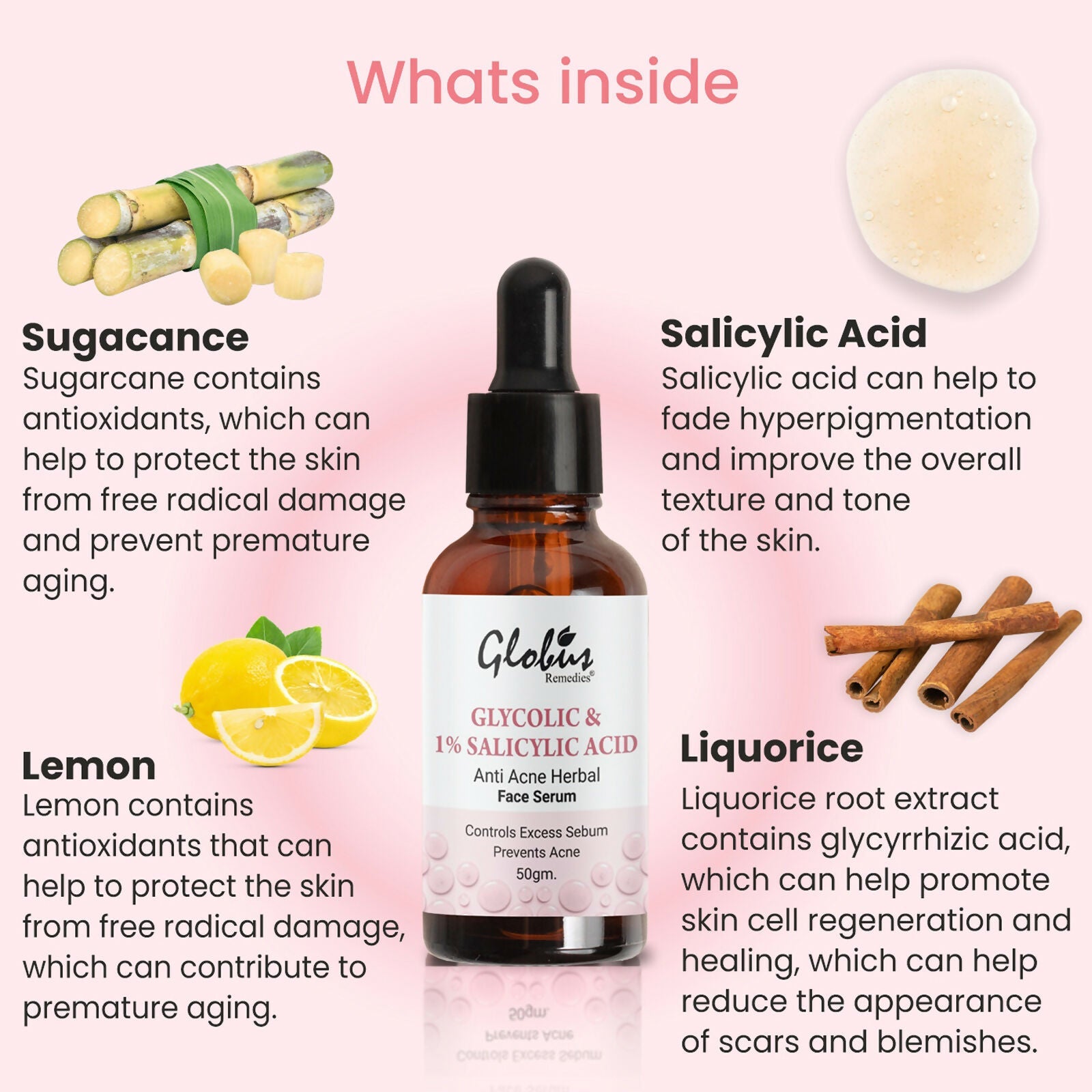 Globus Remedies Glycolic & 1% Salicylic Acid Anti Acne Face Serum | Grocsy