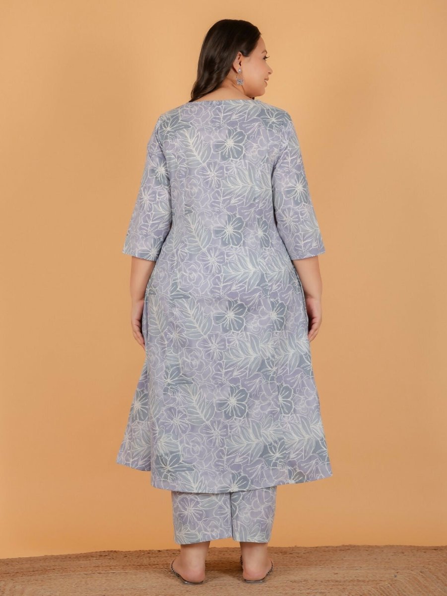 Aramya Grey Soft Cotton Floral Print A-line Kurta Set for Women | Grocsy