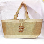 Jute Ladies Fashion Bag with Wooden Beads | Grocsy