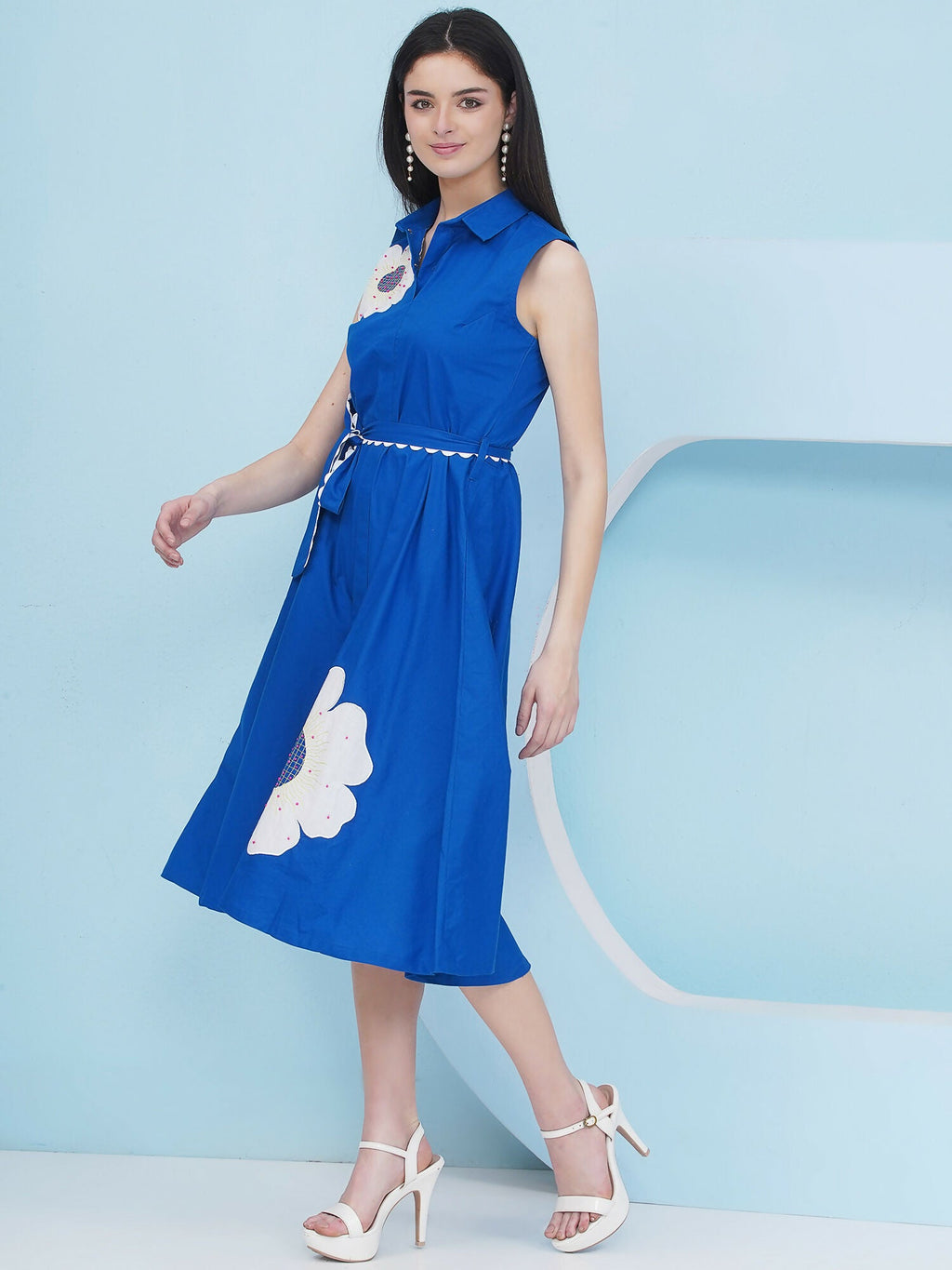 Joban Fashion Royal Blue Dress with Belt | Grocsy