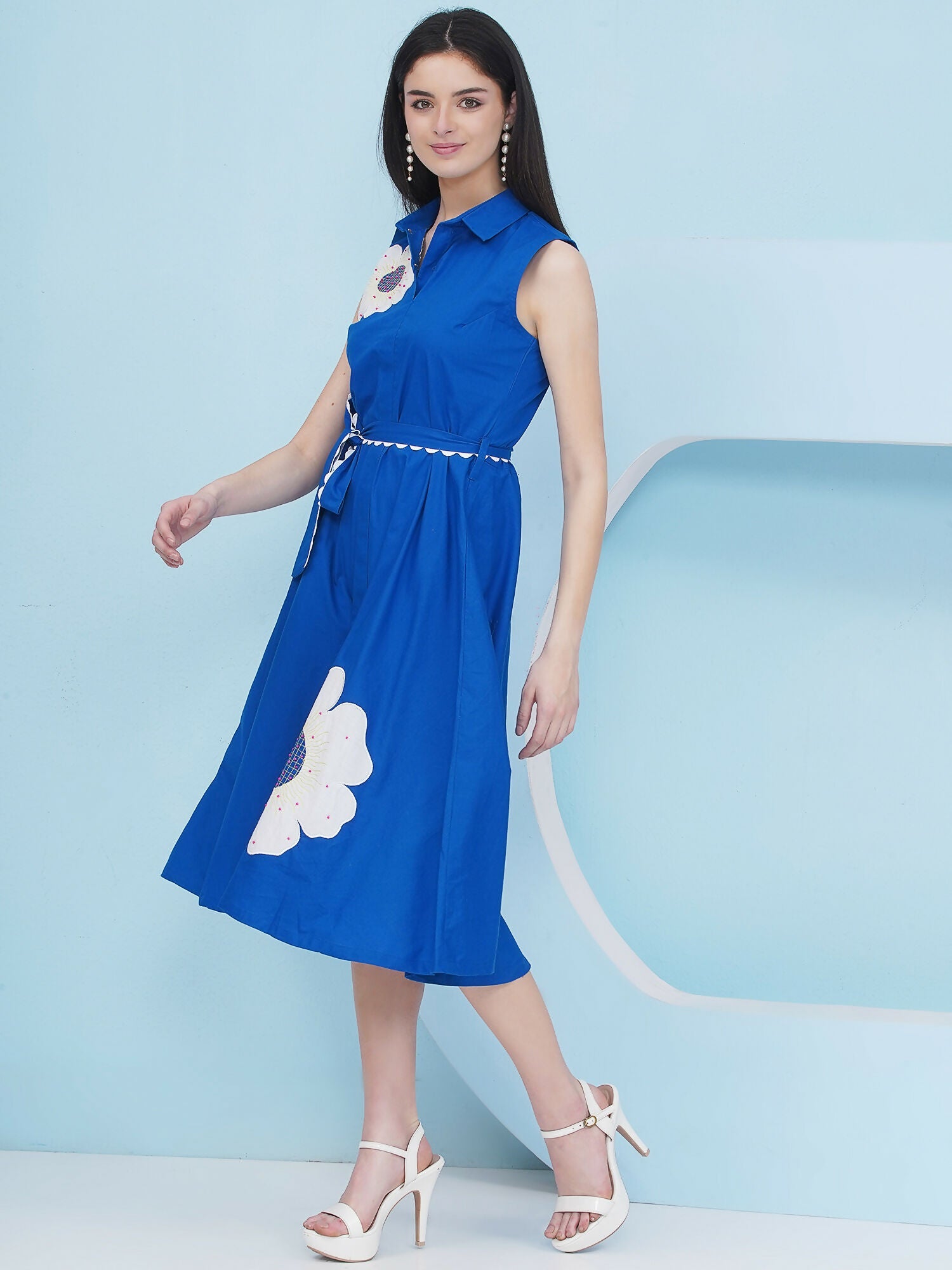 Joban Fashion Royal Blue Dress with Belt | Grocsy