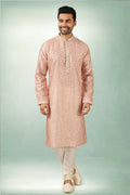 Raivat Ethnic Art Silk Printed Work Kurta Pajama In Pink Colour | Grocsy