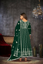 Jyoti Fashion Women's Green Net Embroidered Anarkali Kurta Pant Set With Dupatta | Grocsy