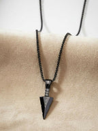 NVR Men's Black Arrow Shaped Rhodium Plated Pendant with Chain | Grocsy