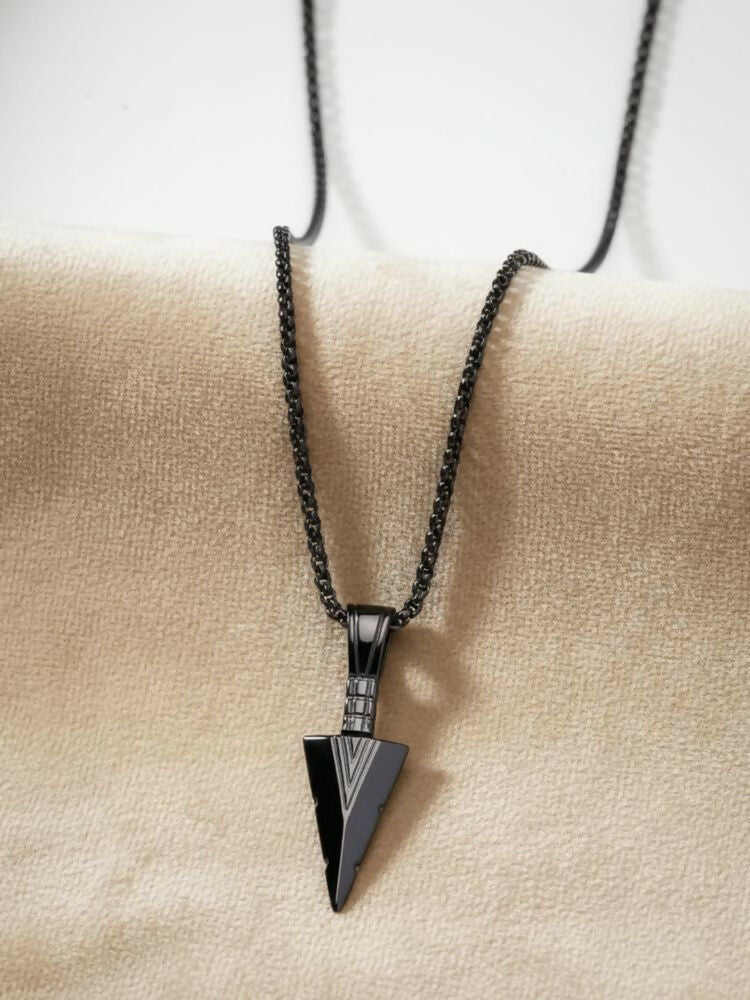 NVR Men's Black Arrow Shaped Rhodium Plated Pendant with Chain | Grocsy