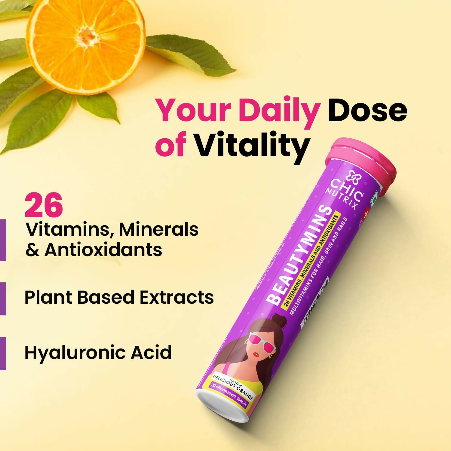 Chicnutrix Beautymins Effervescent Tablets - 26 Vitamins & Minerals Multivitamin For Women, Healthy Hair, Skin & Nails | Grocsy