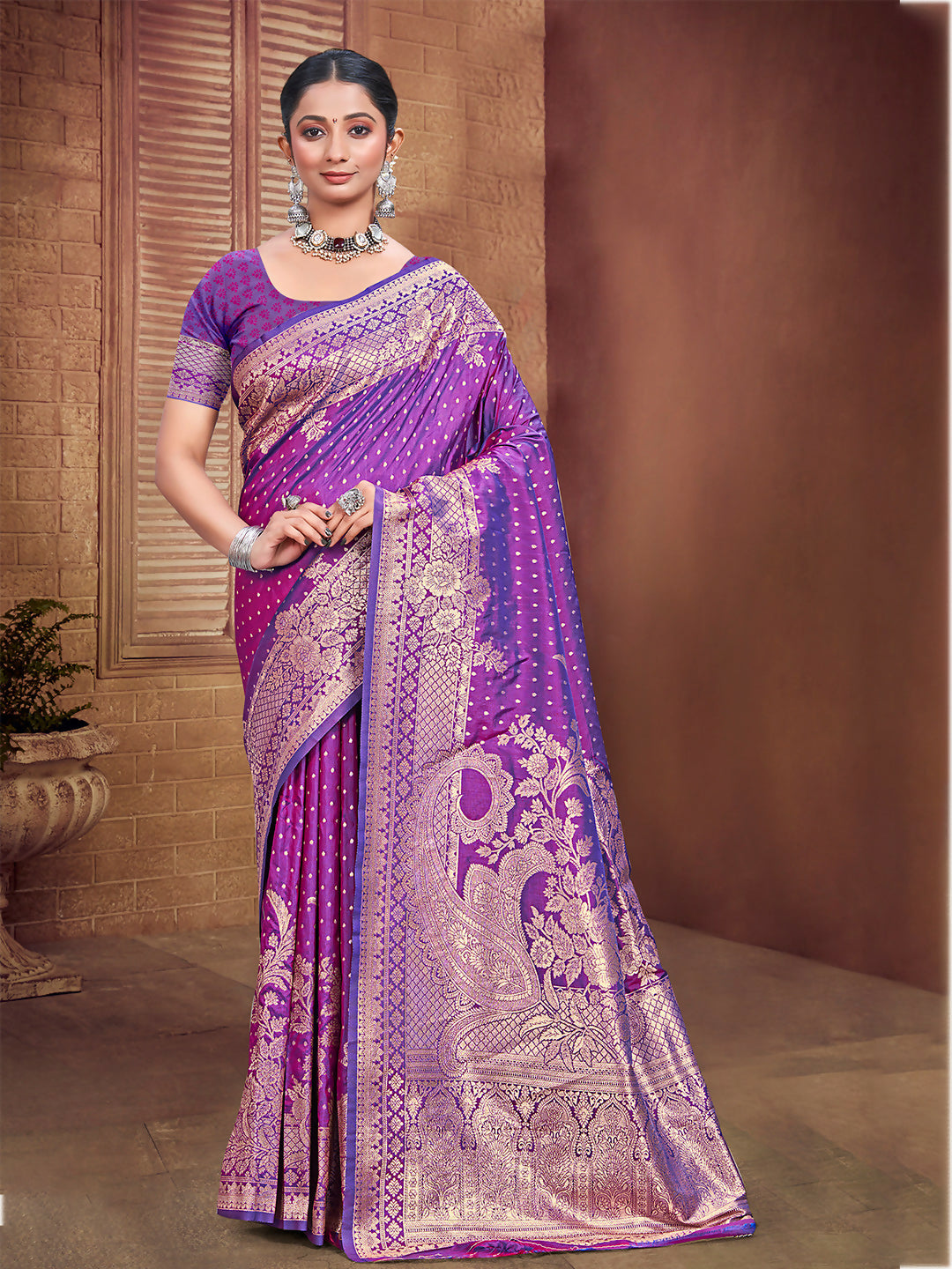 Sangam Prints violet  Silk Woven Work Traditional Saree | Grocsy