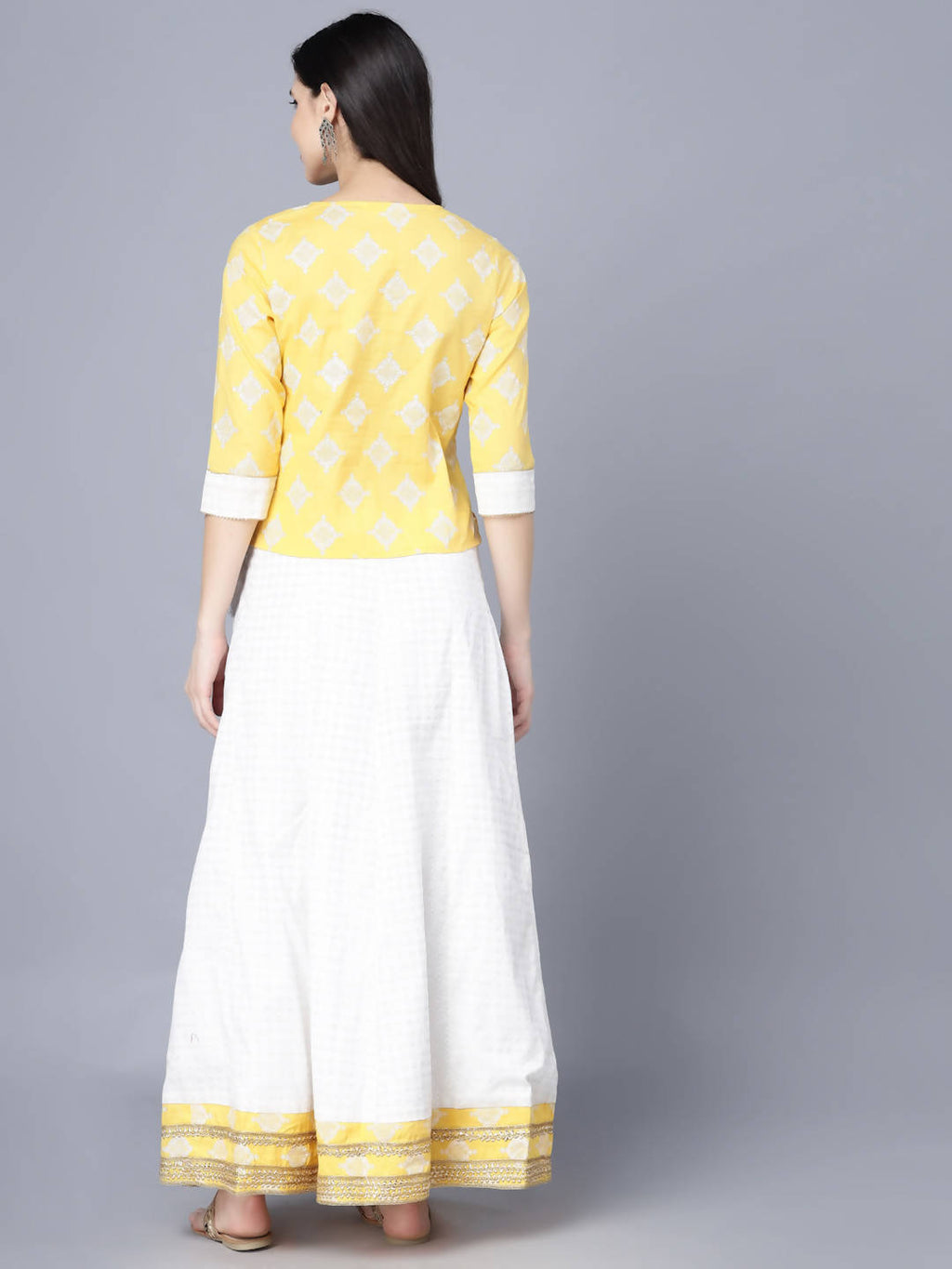 Myshka Yellow White Printed Ready to Wear Lehenga | Grocsy