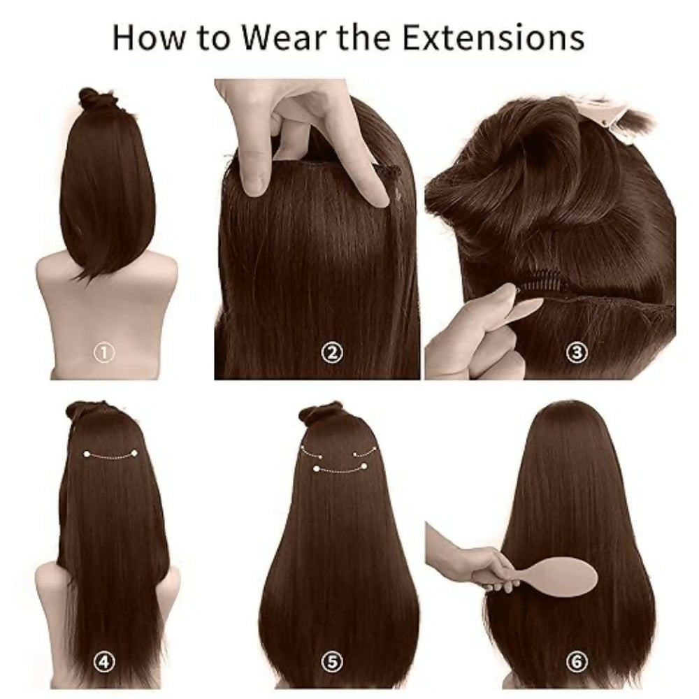 Bronson Professional 24 Clip-In Hair Extensions Dark Brown Straight Hair - Volume - 4 | Grocsy