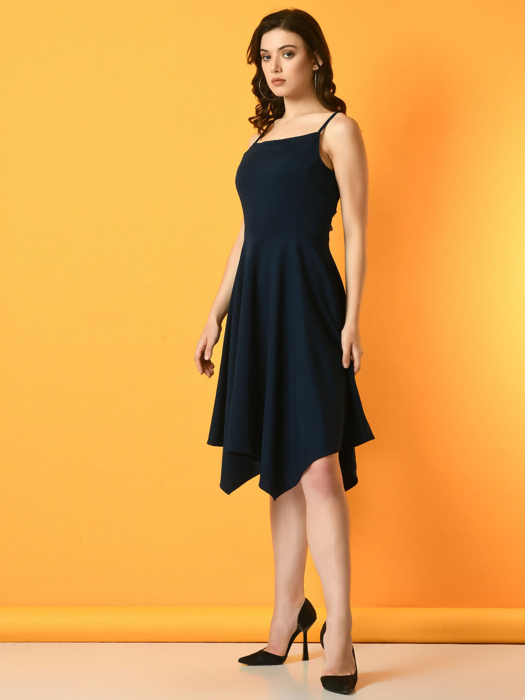 Myshka Women's Navy Blue Solid Party Dress | Grocsy
