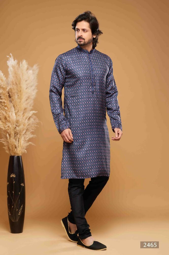 Raivat Ethnic Art Silk Digital Print Pintux Work Kurta Pajama In Blue Colour | Grocsy
