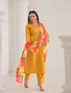 Ethnic Festive Wear Viscose Chanderi Yellow Stitched Suit With Dupatta - Tanisha | Grocsy