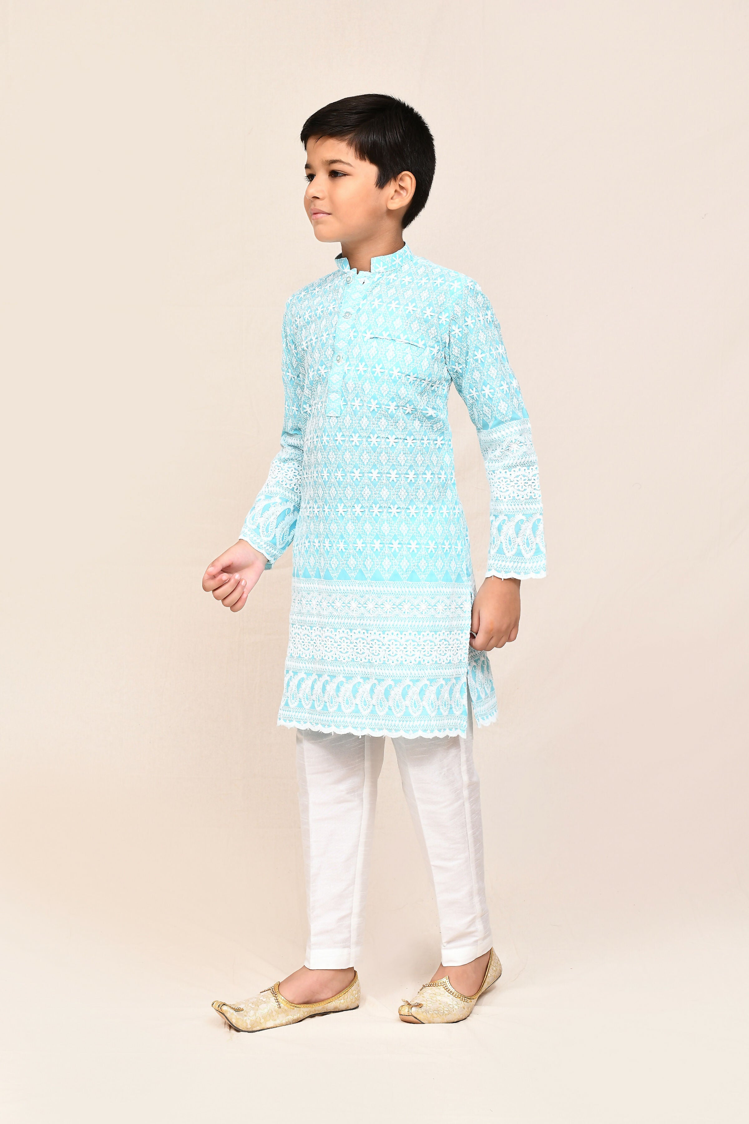 Joban Fashion Cotton Sky Blue Kurta With Straight Fit Pant | Grocsy