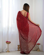 Red Georgette Designer Sequence Embroidery Work Saree - Sitare | Grocsy