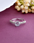 VOJ white CZ-detail Stainless Steel Cubic Zirconia Silver Plated Adjustable Finger Ring | Grocsy