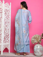 Jyoti Fashion Women's Grey Satin Traditional Digital Print with Crystal work Kurta with Trouser & Dupatta | Grocsy