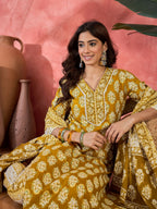 Joban Fashion Printed Mustard Pure Cotton Kurta Set | Grocsy