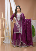 Teeya Creation Wine Color Chinon Silk Wedding Wear Trending Palazzo Set | Grocsy
