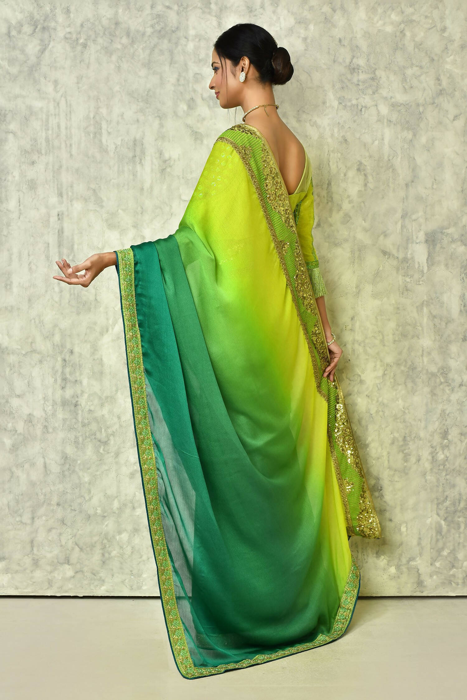 Green Silk Plain Saree with Blouse Piece - Purvi | Grocsy