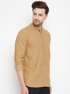 Even Apparels Beige Pure Cotton Short Men's Kurta With Band Collar | Grocsy
