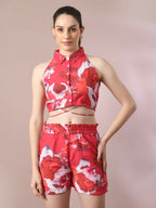 Myshka Women's Multi Printed Shirt Collar Party Top With Shorts Co-ord set | Grocsy