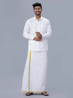 Ramraj Cotton Mens Poly Cotton 3/4 " Gold Jari Dhoti - White | Grocsy