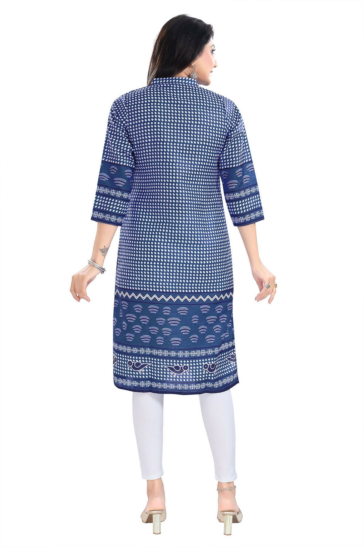 Snehal Creations Indigo Blue Designer Digital Print Cotton Slub Fabric Long Kurti Tunic | Grocsy