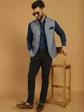 Even Apparels Nehru Jacket With Welt Pockets - Blue | Grocsy