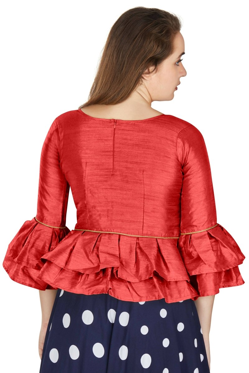Aastha Fashion Women's Red Art Silk Bell Sleeves attire with Poly Cotton Lining Blouse | Grocsy